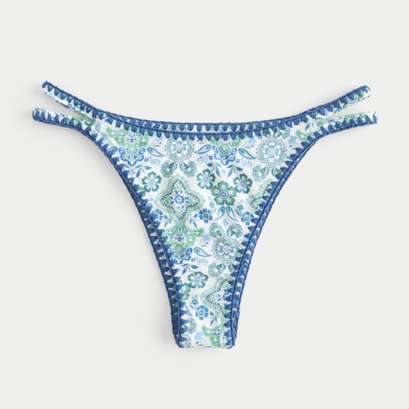 Hollister Other - Holster Swim Blue High-leg Embroidered Stitch Strappy Cheekiest Bikini Bottom L